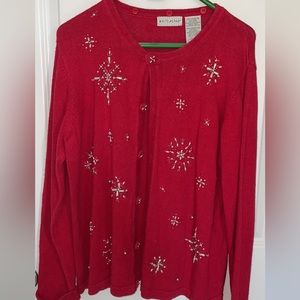 Holiday button up sweater with beaded snowflakes size XL